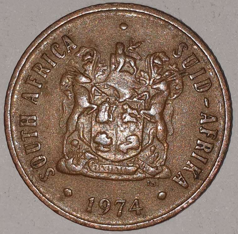 1974 - 2 CENT COIN (TWO CENT COIN) - RSA - BRONZE - KM#83 - BILINGUAL LEGEND - WILDEBEEST